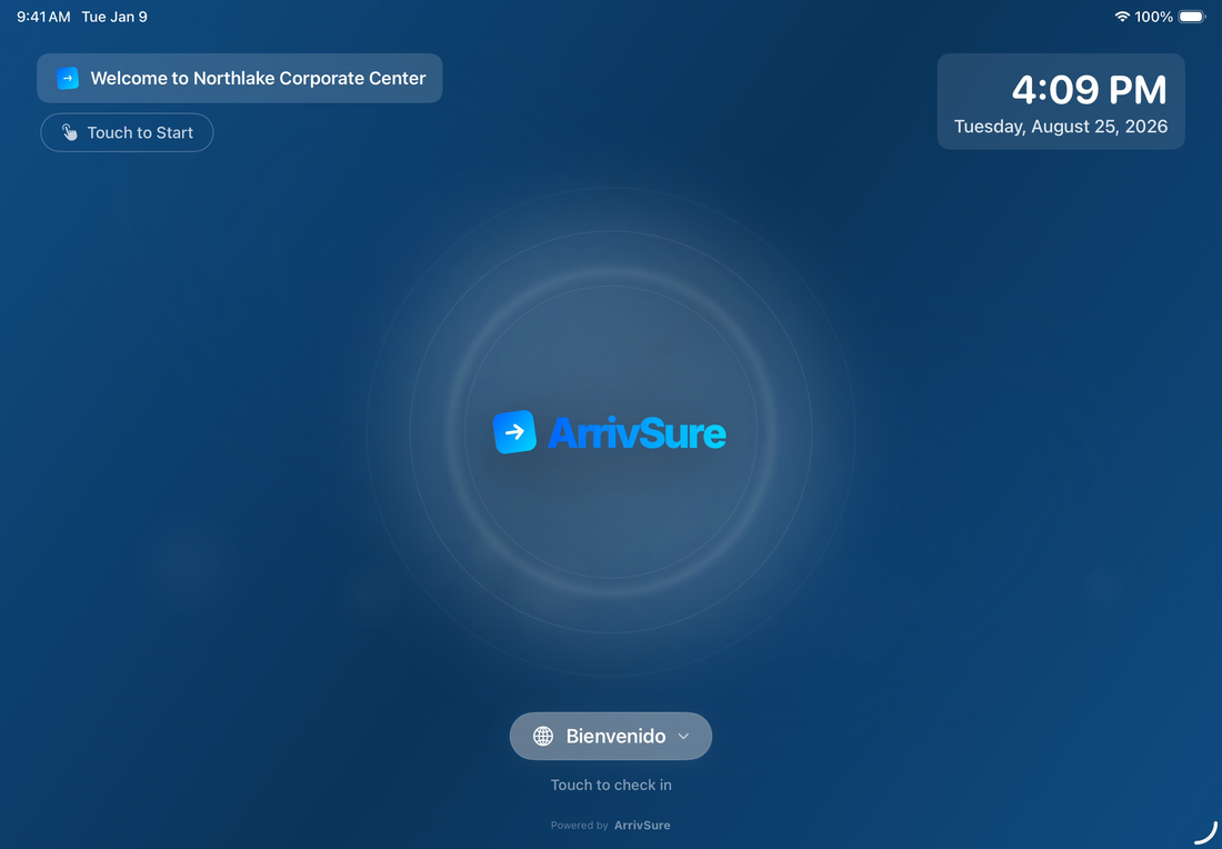 ArrivSure kiosk — branded idle screen